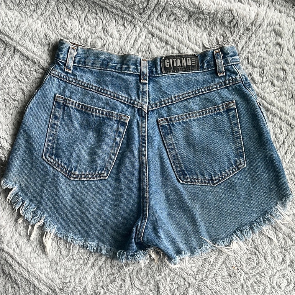 VTG 80S/90S GITANO medium wash blue Denim Frayed Hem Women's high rise cut off S - Picture 2 of 7